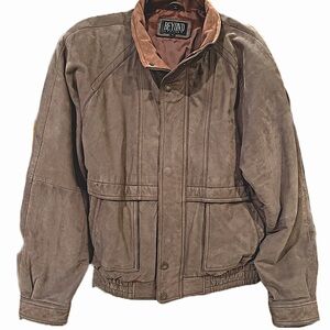 Beyond Leather Vintage Mens Suede and Leather Bomber Moto Jacket Brown Sz L EUC